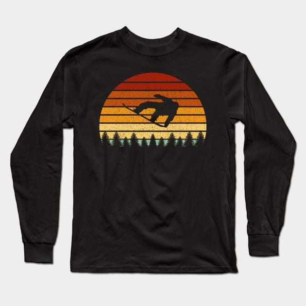Vintage Sunset Snowboarding Gift For Snowboarders Long Sleeve T-Shirt by OceanRadar